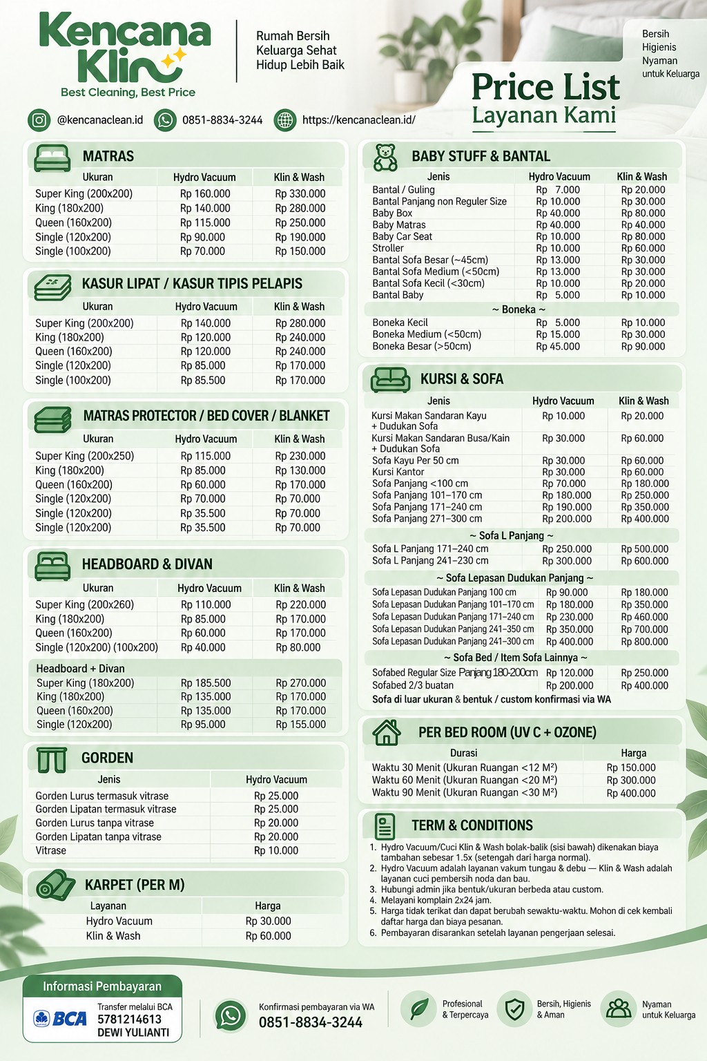 Daftar harga layanan Kencana Klin Indonesia