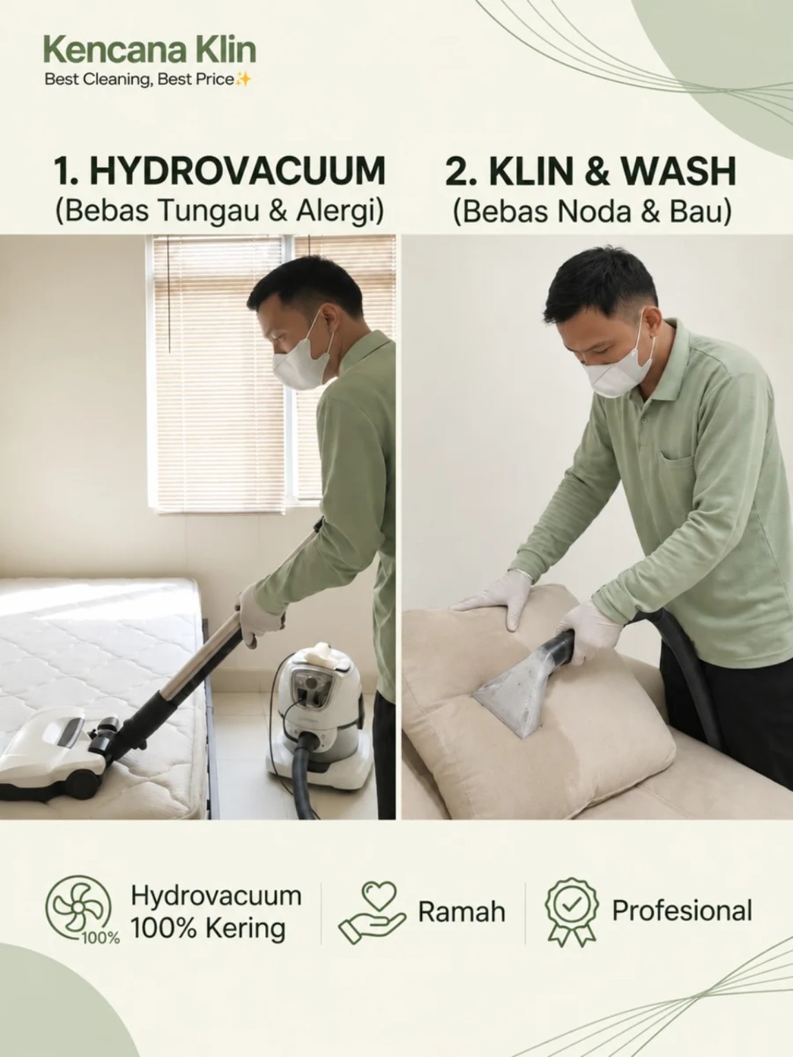 Tim Kencana Klin membersihkan soft furniture